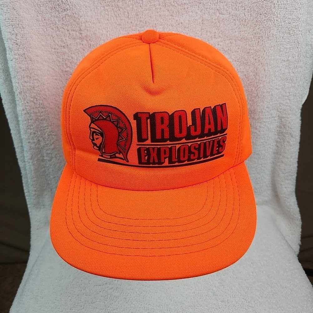 VTG Trojan Explosives Powder Hat Cap Orange Snapback Full Foam Spell Out Logo